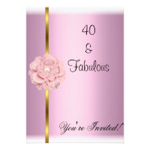 Fabulous 40th Birthday Pink  Pearl Flower Custom Announcements
