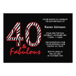 Fabulous 40th Black and Red Zebra Birthday Invitation