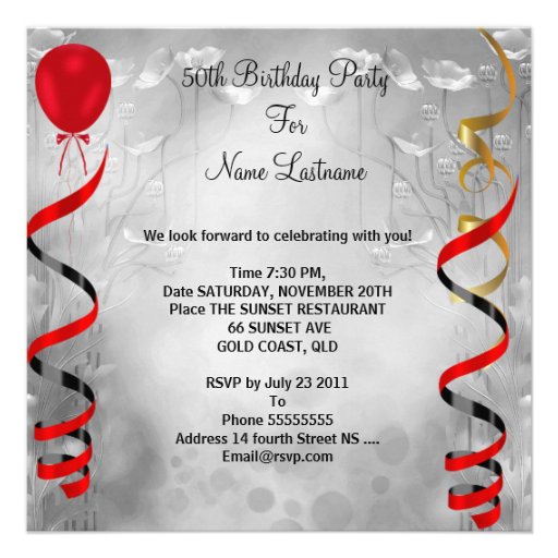Fabulous 50 50th Birthday Party Deco Lady Red Custom Announcement
