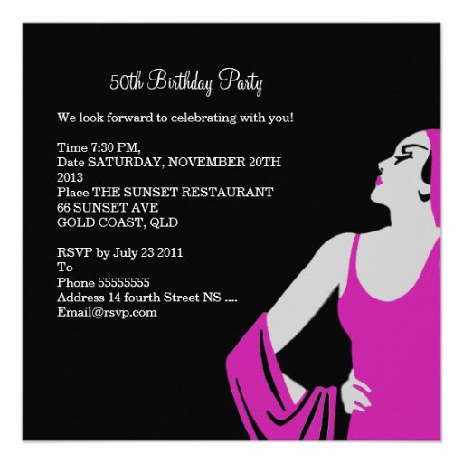 Fabulous 50 50th Birthday Party Diva Pink Black Invite