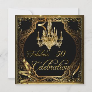 Fabulous 50 Celebration Gold Black Chandelier Announcement
