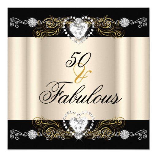 Fabulous 50 Cream Black Silver Gold 50th Birthday Personalized Invites