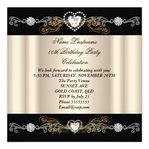 Fabulous 50 Cream Black Silver Gold 50th Birthday Personalized Invites