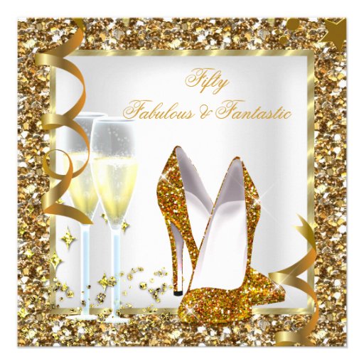 Fabulous 50 & Fantastic White Gold Birthday Party Custom Invite