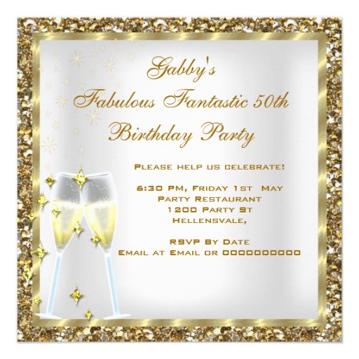 Fabulous 50 & Fantastic White Gold Birthday Party Custom Invite