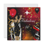 Fabulous 50 Fifty Birthday Party Black Red Stars 2 Custom Announcements