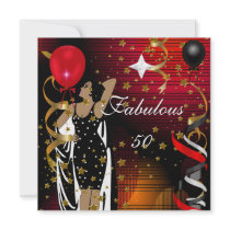 Fabulous 50 Fifty Birthday Party Black Red Stars 2 Custom Announcements