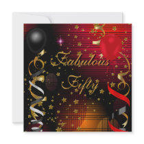 Fabulous 50 Fifty Birthday Party Black Red Stars 2 Invitation