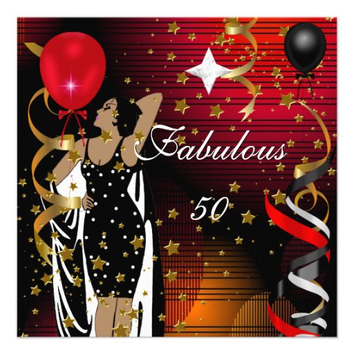 Fabulous 50 Fifty Birthday Party Black Red Stars 2 Custom Announcements