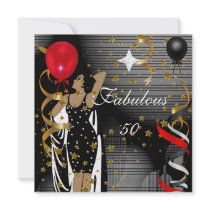 Fabulous 50 Fifty Birthday Party Black Red Stars 3 Invites