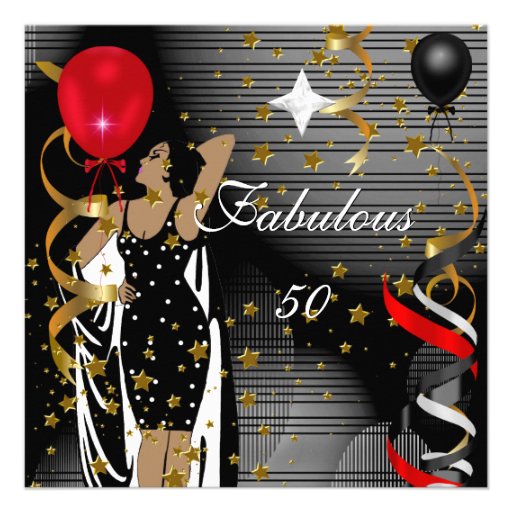 Fabulous 50 Fifty Birthday Party Black Red Stars 3 Invites
