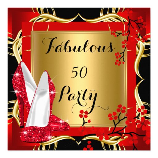 Fabulous 50 Red Hi Heels Blossom Black Gold Custom Announcement