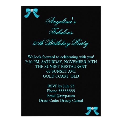 Fabulous 50 Teal Purple Black Birthday Party 2 Invitations