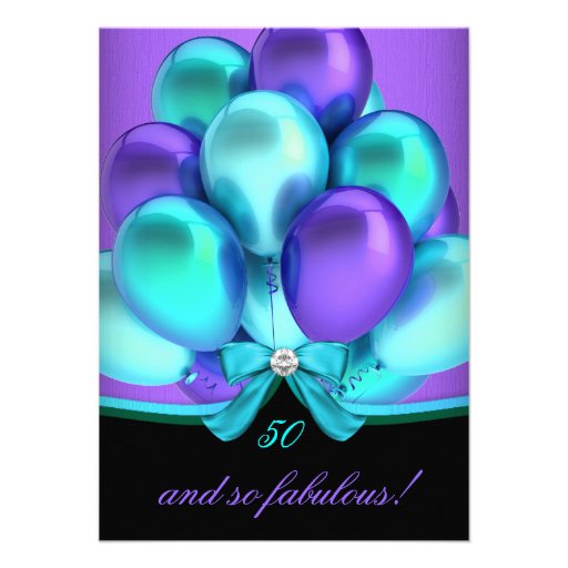 Fabulous 50 Teal Purple Black Birthday Party 2 Invitations