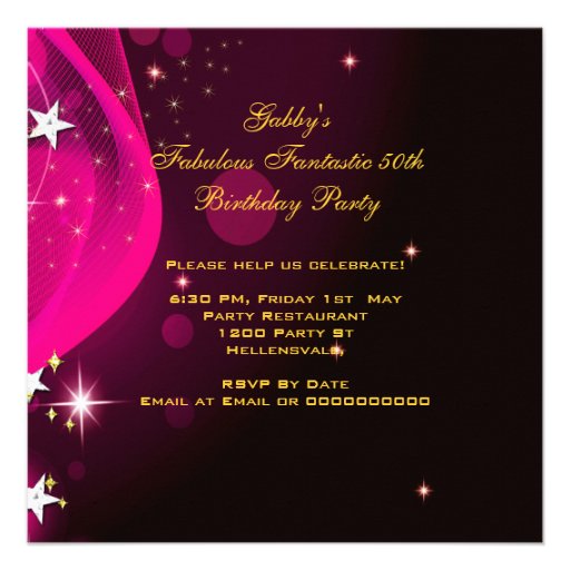 Fabulous 50 Woman's Hot Pink Gold Birthday Party Personalized Announcements