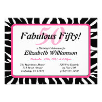 Fabulous 50 Zebra Print & Pink Birthday Invites