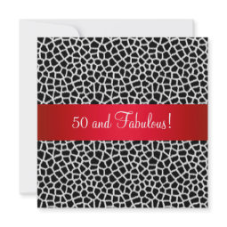 Fabulous 50th Animal Print Black White Red Party invitation