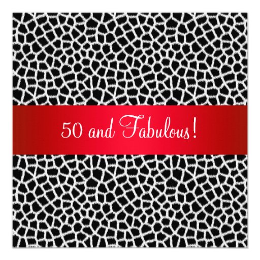 Fabulous 50th Animal Print Black White Red Party Custom Invitations