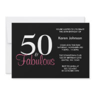 Fabulous 50th Black and Pink Birthday Invitation invitation