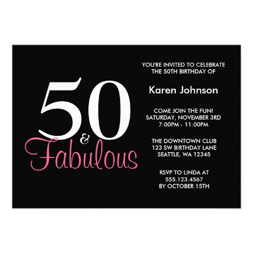 Fabulous 50th Black and Pink Birthday Invitation