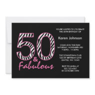Fabulous 50th Black and Pink Zebra Birthday invitation