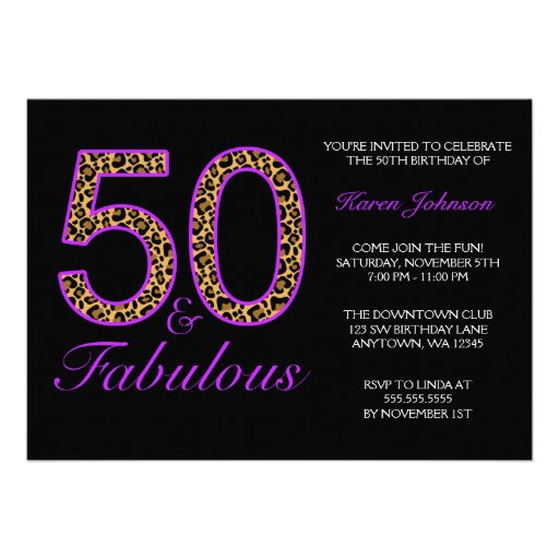 Fabulous 50th Purple Black Leopard Birthday Party Invite
