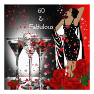 Fabulous 60 60th Birthday Party Red Roses Martini Invite