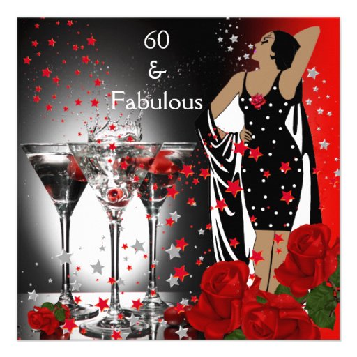Fabulous 60 60th Birthday Party Red Roses Martini Invite (front side)