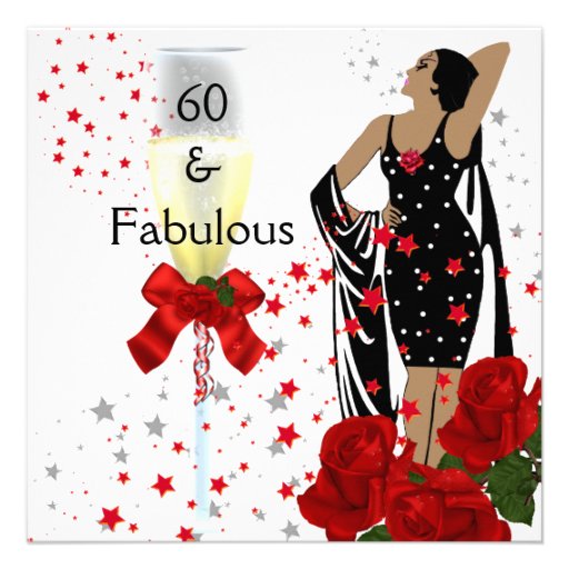 Fabulous 60 60th Birthday Party Red Roses White Personalized Announcements