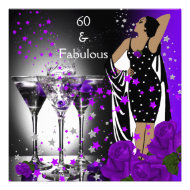 Fabulous 60 60th Birthday Purple Roses Martini Invitation