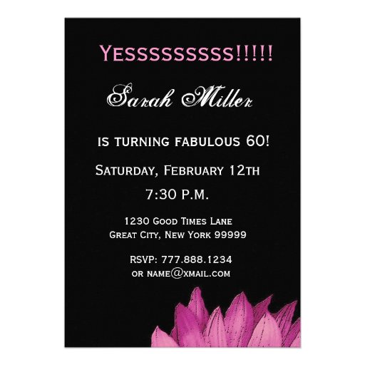 Fabulous 60 Birthday Party Pink Sunflower Custom Announcements