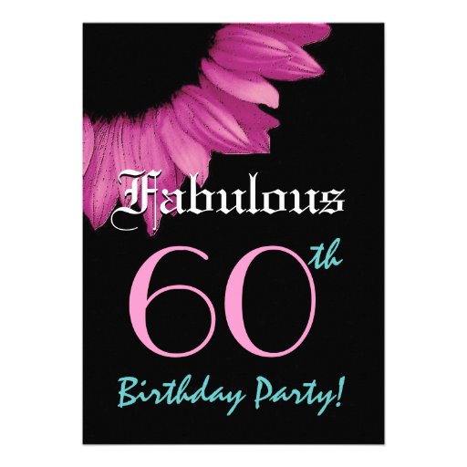 Fabulous 60 Birthday Party Pink Sunflower Custom Announcements (front side)