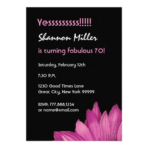 Fabulous 70 Birthday Party Pink Sunflower Custom Announcements