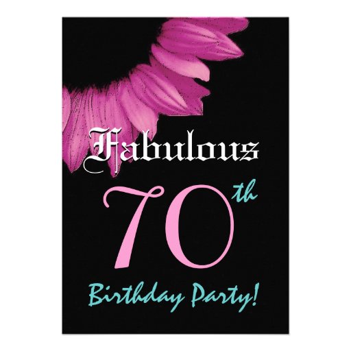 Fabulous 70 Birthday Party Pink Sunflower Custom Announcements