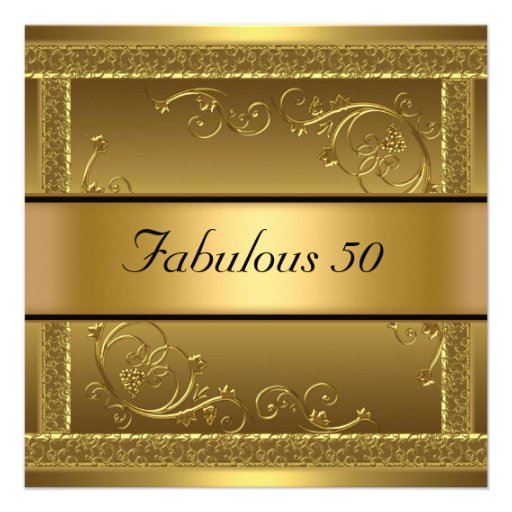 Fabulous at 50 Birthday Party Gold Invitation (front side)