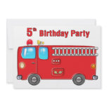 Fabulous Fire Truck 5th Birthday Personalized Invitation
