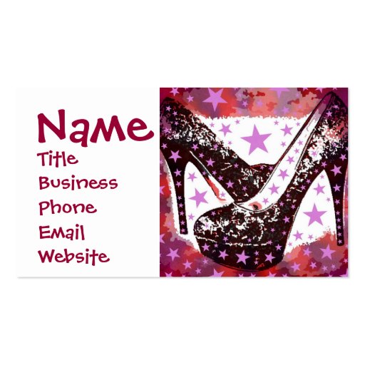 Fabulous Glamourous Pink Purple High Heels Stars Business Card Templates (front side)