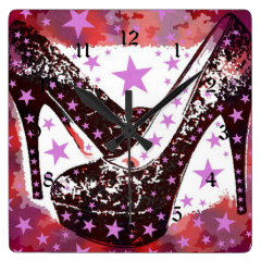 Fabulous Glamourous Pink Purple High Heels Stars Clock