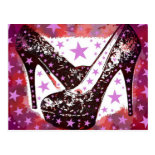 Fabulous Glamourous Pink Purple High Heels Stars Postcards