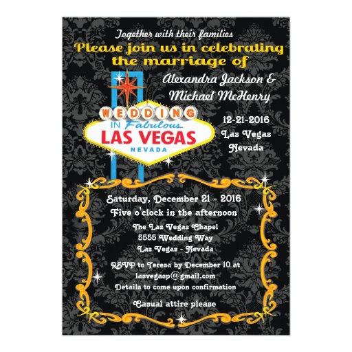 Fabulous Las Vegas Damask Wedding Invitations (front side)