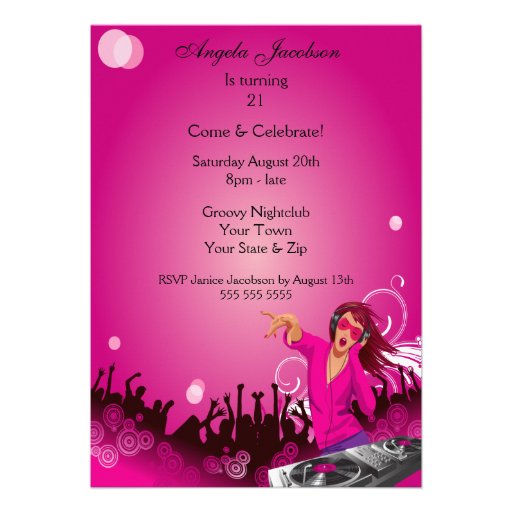 Fabulous Pink Lady DJ Party Personalized Invitation