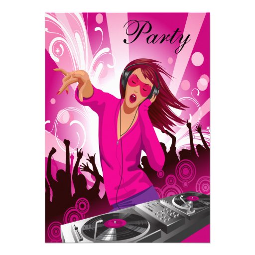 Fabulous Pink Lady DJ Party Personalized Invitation