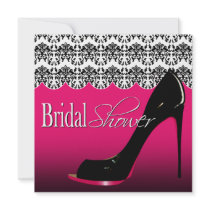Fabulous Scalloped Damask Stiletto Bridal Shower Custom Announcements