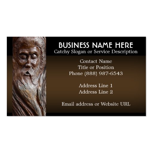 Face Carved in Wood Business Card (front side)