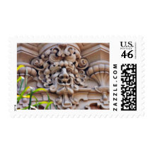Face In Stone On Buildings Wall Stamp