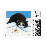 Face in the Snow - Christmas Cat Postage stamp