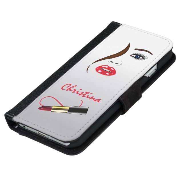 Face Red Lipstick Kiss Mirror Phone 6 6S Wallet iPhone 6 Wallet Case-5