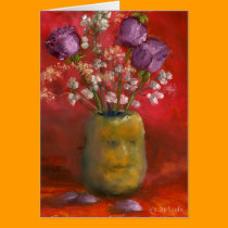 Face Vase with Purple Flowers in Red cards