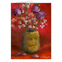 Face Vase with Purple Flowers in Red Card