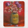 Face Vase with Purple Flowers in Red Mouse Mat